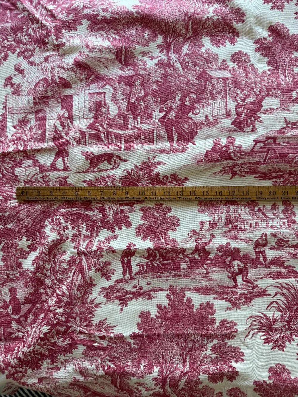 Vintage Toile Print Laura Ashley French Country Pastoral 3 yards Cranberry Cream